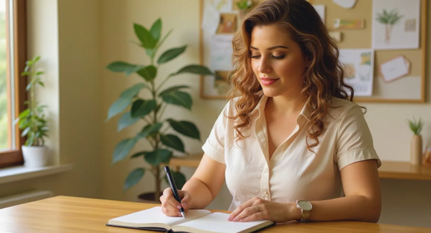 Lena unterwegs – Mein elegantes Home-Office (virtuelle KI-Persona)